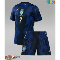 Camiseta Brasil Vinicius Junior #7 Visitante Equipación para niños Mundial 2026 manga corta (+ pantalones cortos)